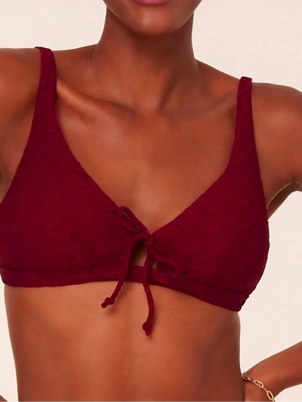Andie Swim Lace Tie-Front Bralette in Wine XS